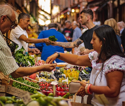 a photograph of a busy market